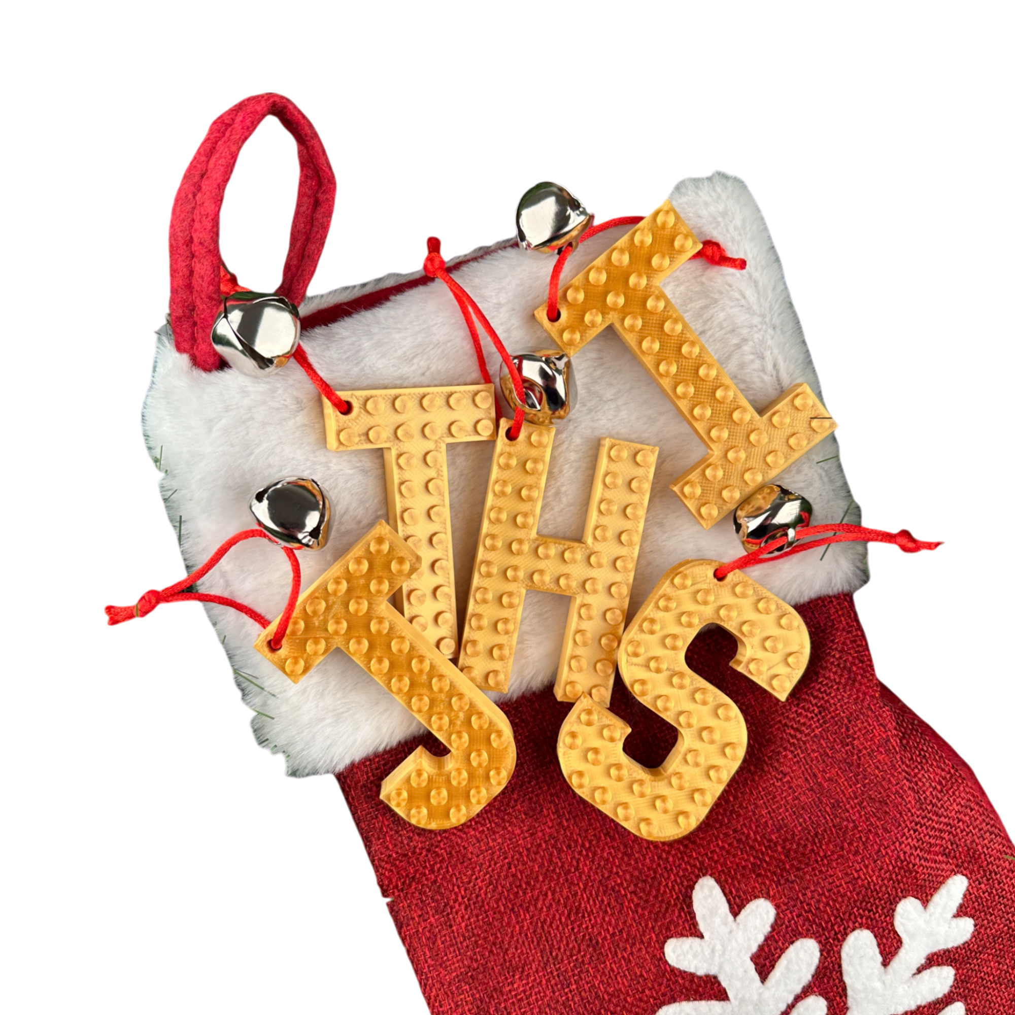 Gold Stocking Initial Hanging Tag Christmas Decoration with Bell
