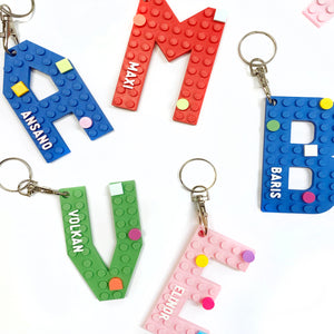 Colourful Lego-style keyring letters