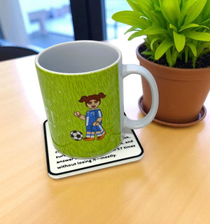 A black and white coaster gift for a teacher. Personalised name and description on the coaster.