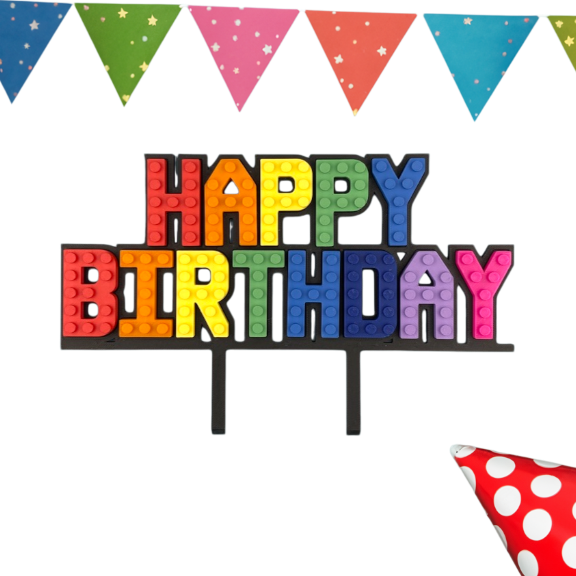 Brick Happy Birthday Cake Topper Sign