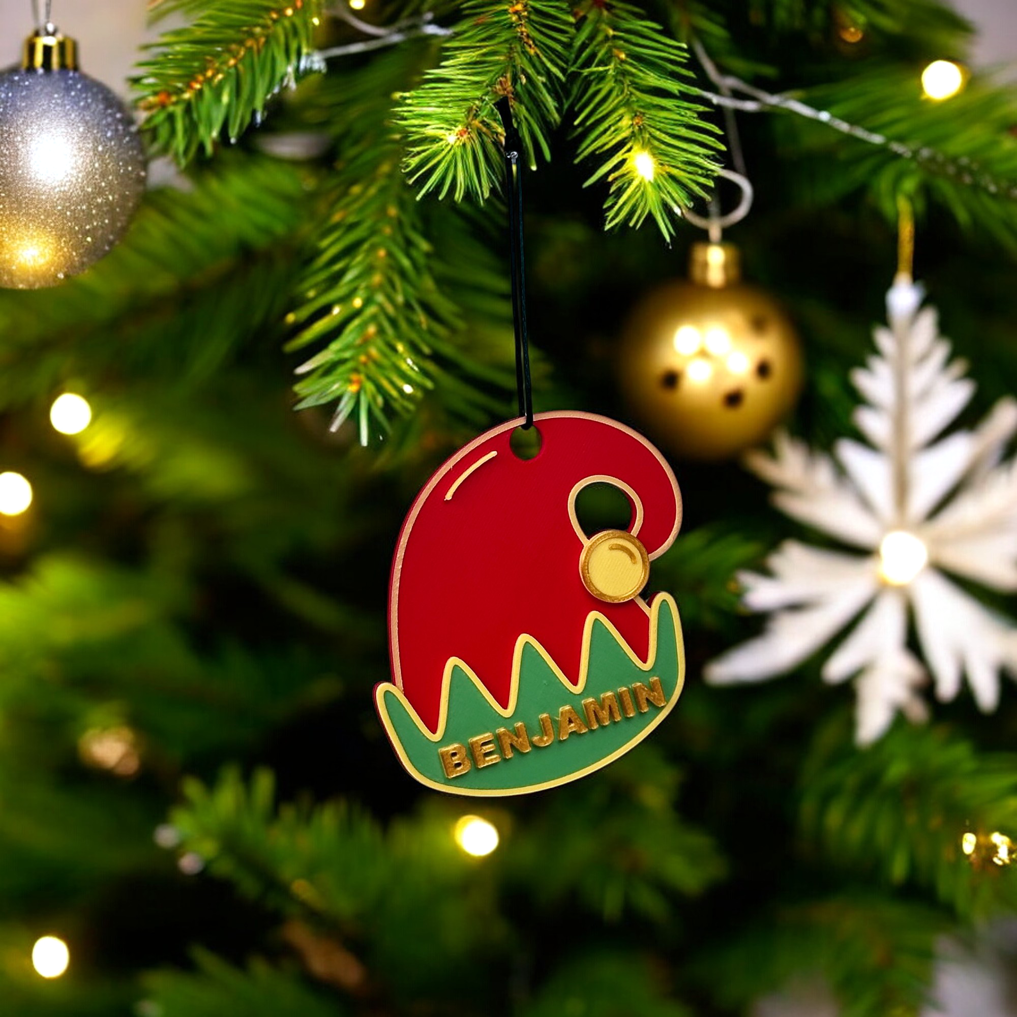 Personalised Elf Hat Christmas Tree Deoration