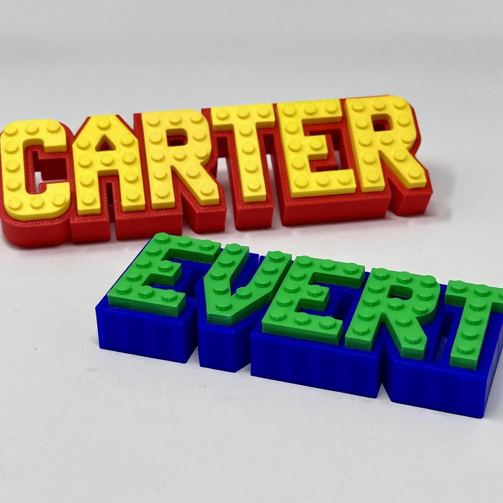 Colorful LEGO-style personalised name sign.