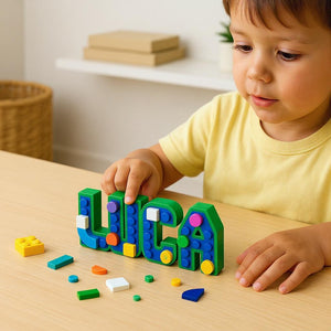 Colorful LEGO-style personalised name sign.