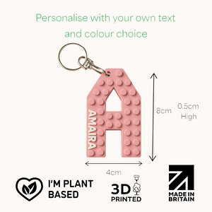 Colourful Lego-style keyring letters