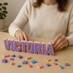 Colorful LEGO-style personalised name sign.