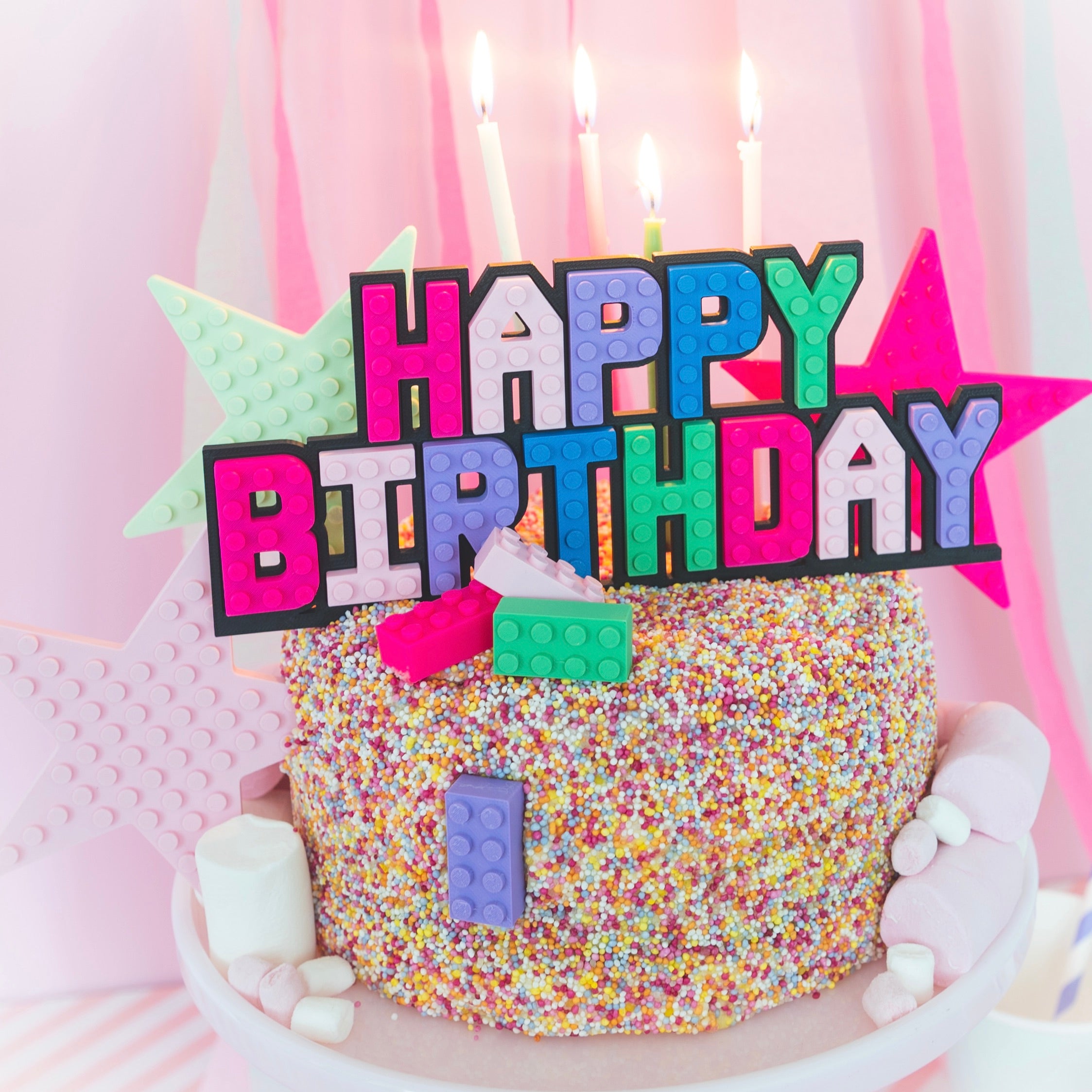 Brick Happy Birthday Cake Topper Sign