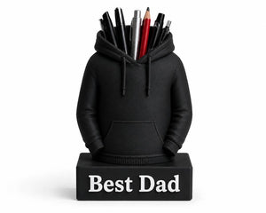 Black personalised hoodie pen pot reading Best Dad