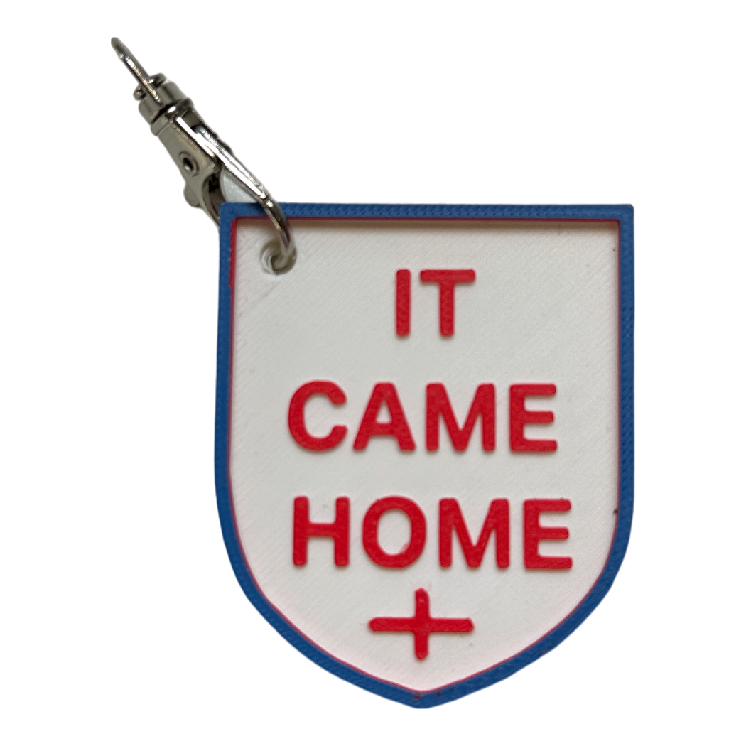 It's Come Home" Shield-Shaped Keyring - PLA Keychain with Engraved Design