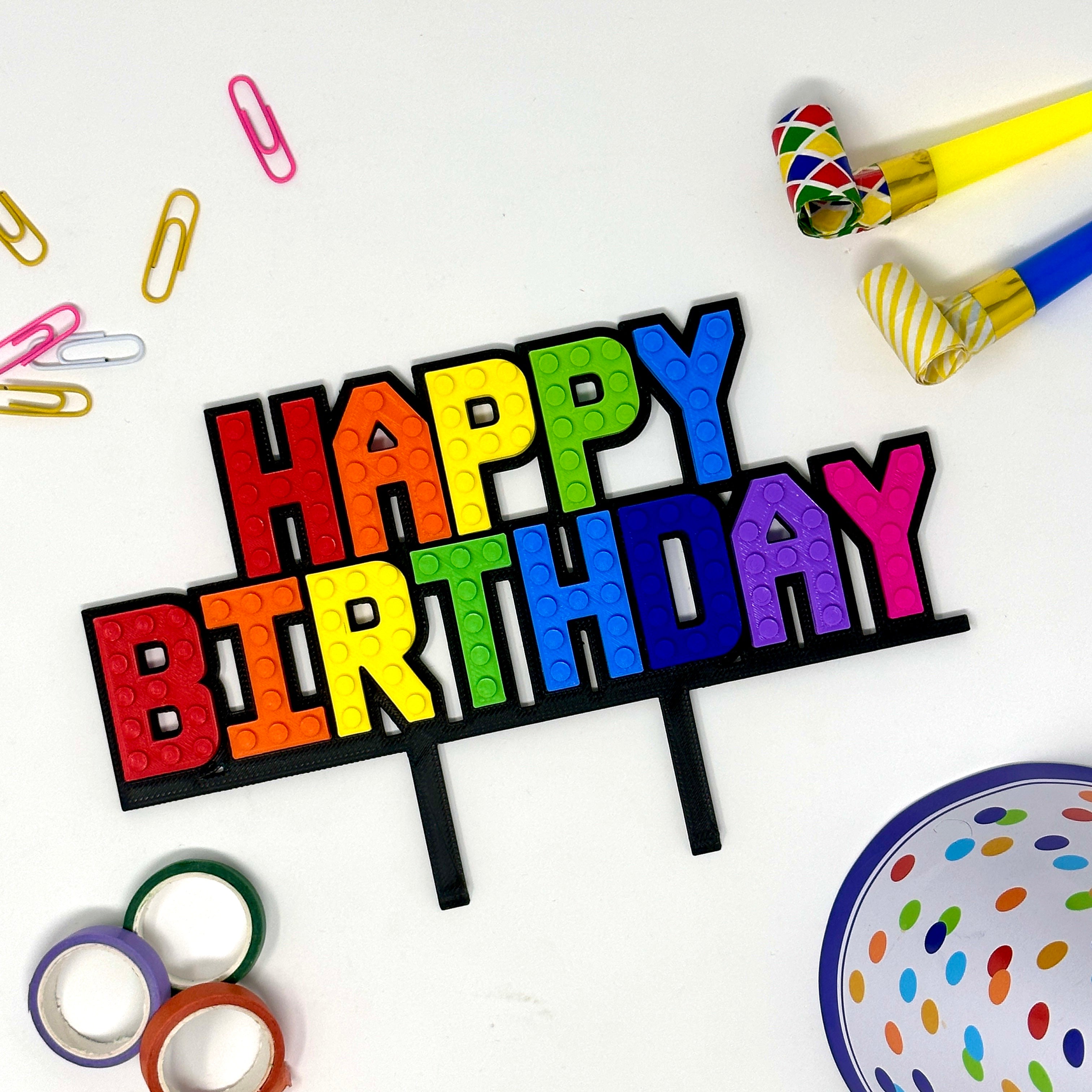 Brick Happy Birthday Cake Topper Sign