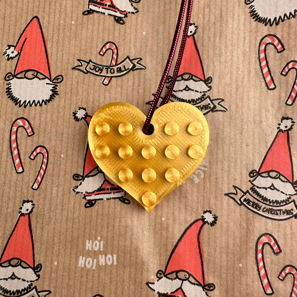 gold lego brick compatible hanging christmas tree heart decoration