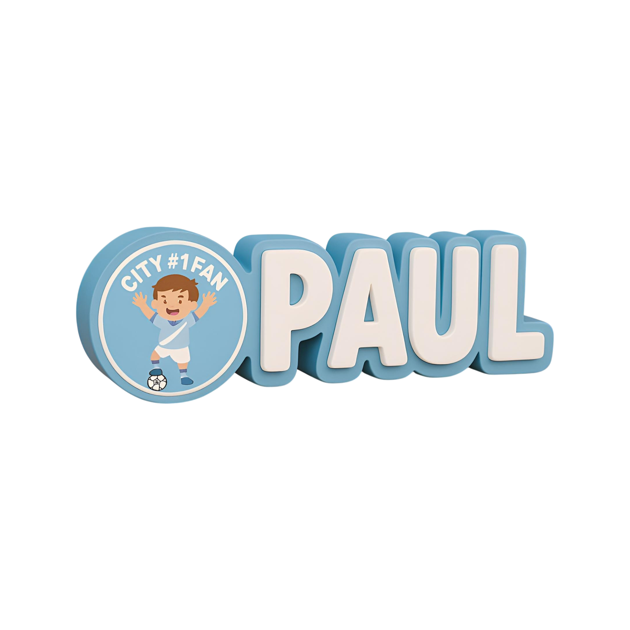 Personalised Sky Blue City & White Football Namesign