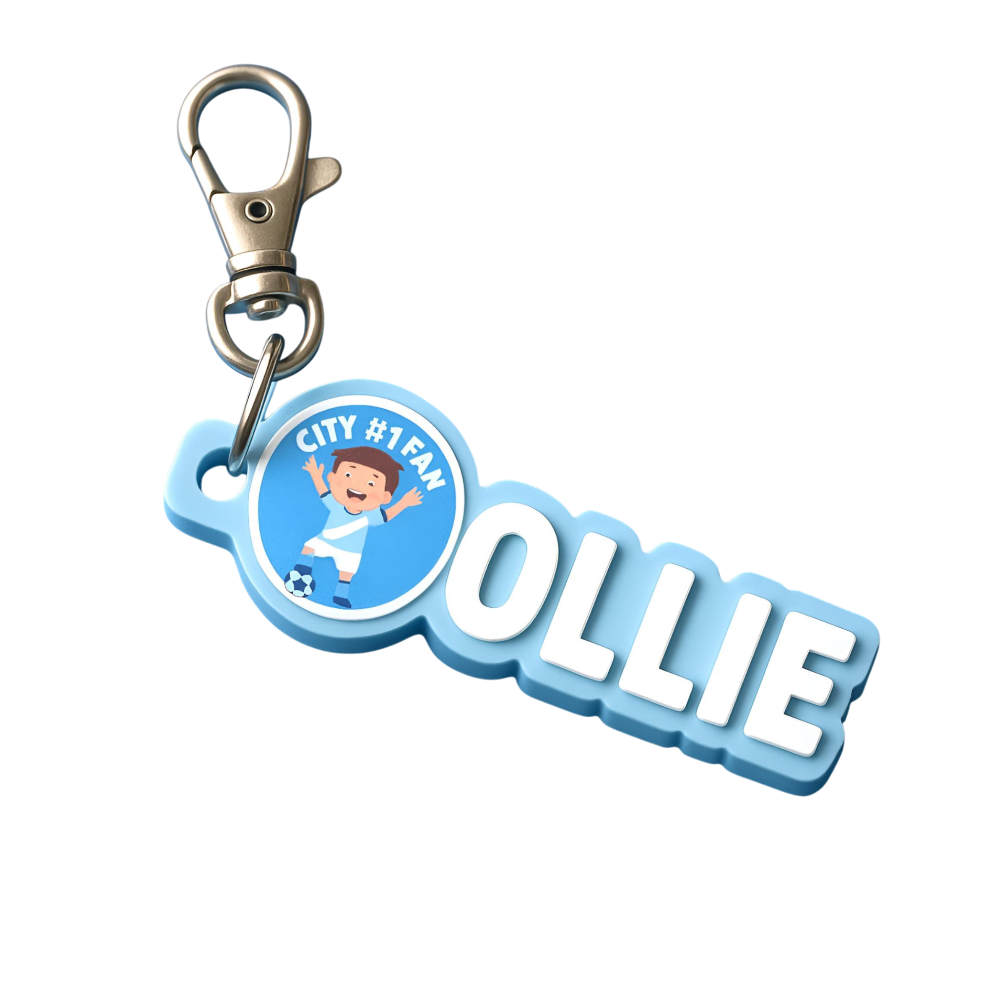 Personalised Sky Blue & White Football Keyring